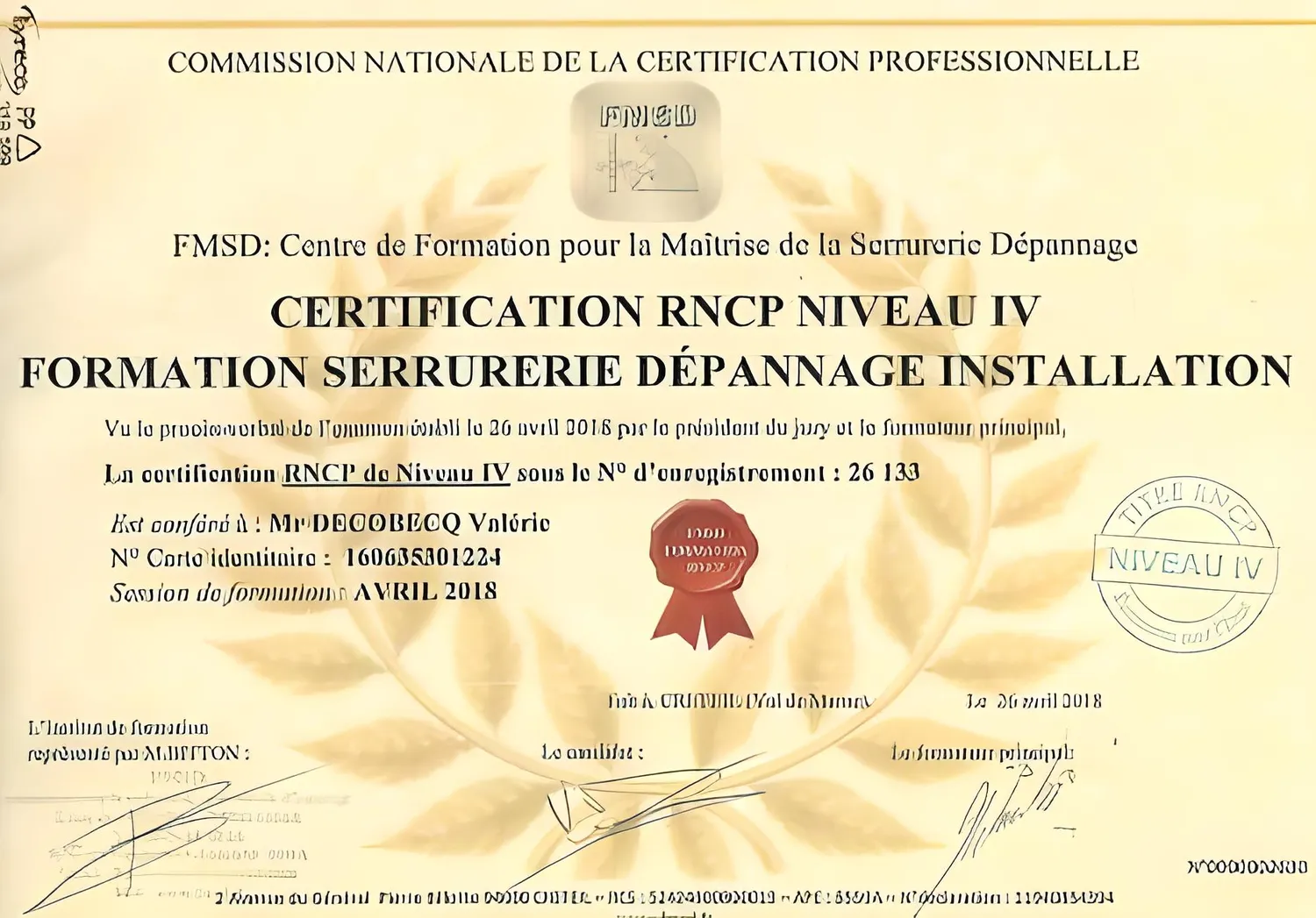 Diplôme ADVD Serrurerie 1
