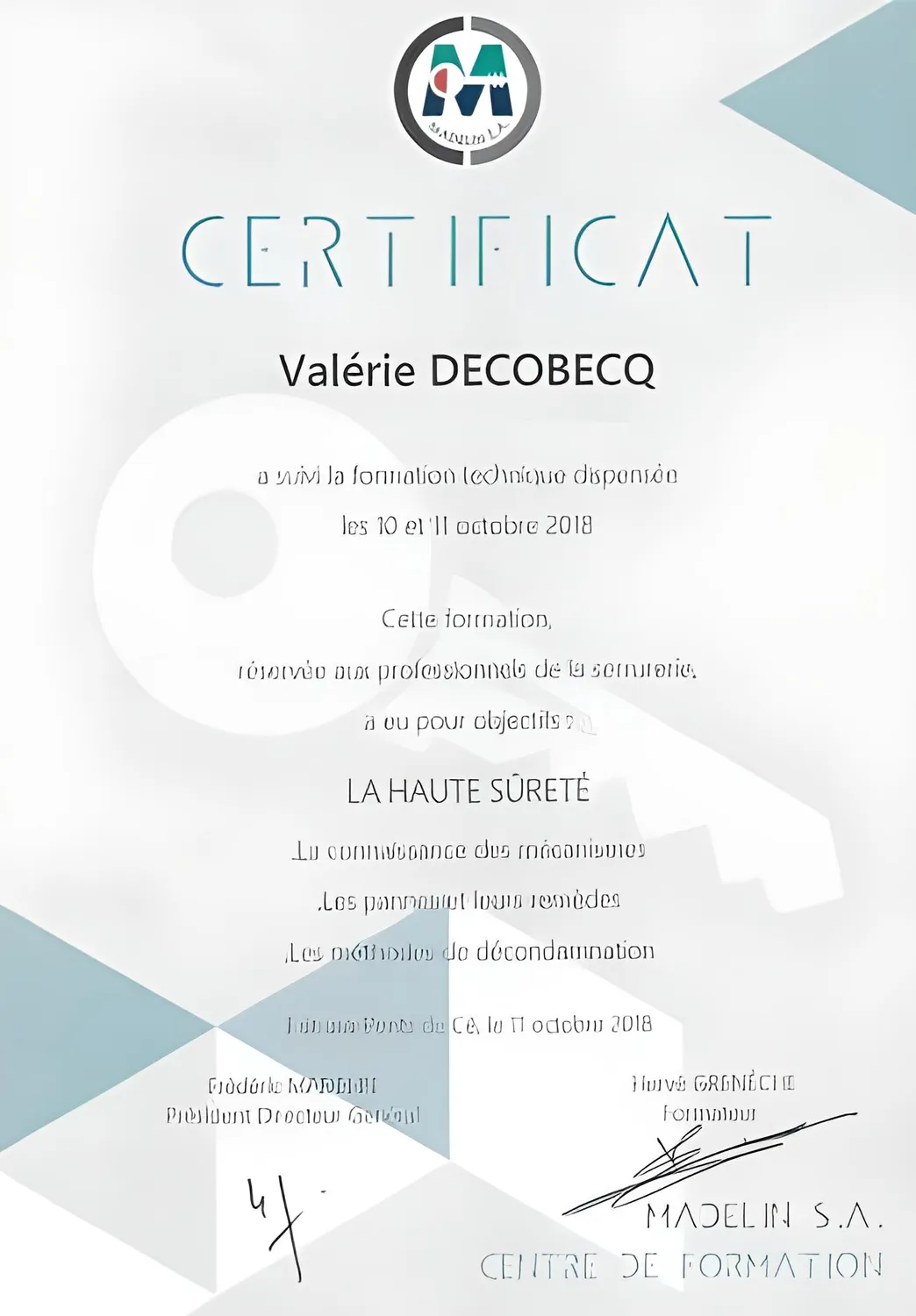 Diplôme ADVD Serrurerie 3