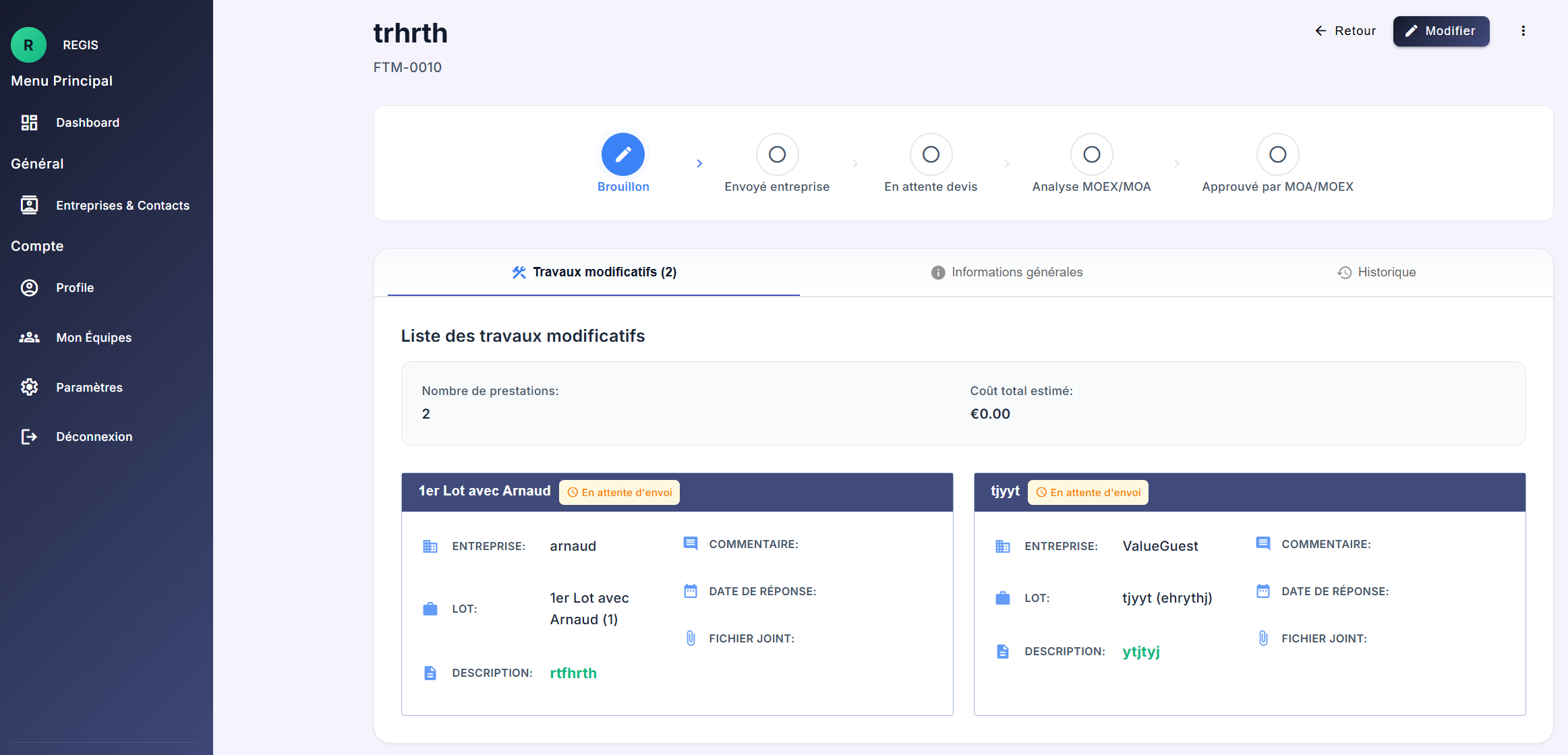 Interface de gestion des FTM dans BatiPrisme