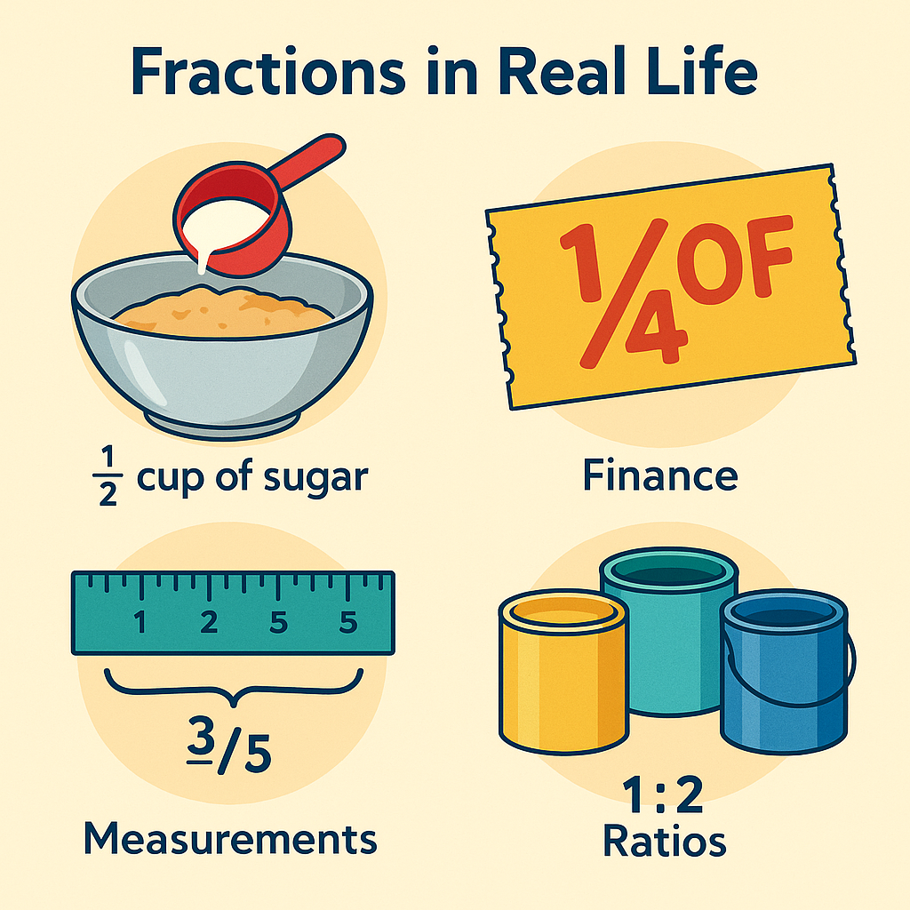 Fractions in real life examples such as cooking and discounts
