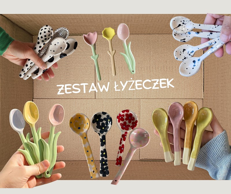 lyz.jpg — Ceramika. Zestaw 4 łyżeczek do sosów i przypraw, Poznań