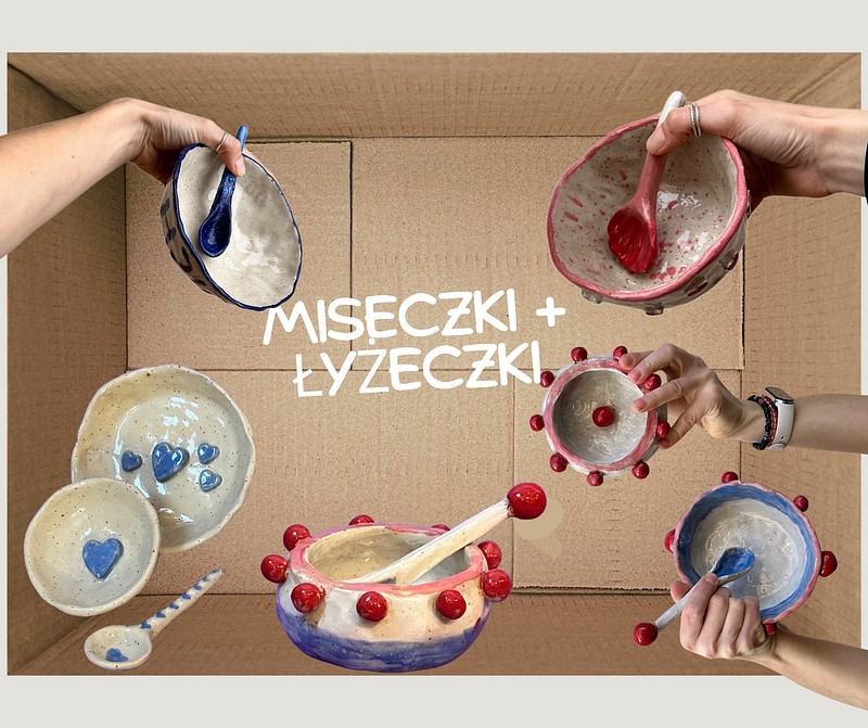 m.l.jpg — Ceramika. Zestaw dwóch miseczek + łyżeczek do sosów i dżemików, Poznań