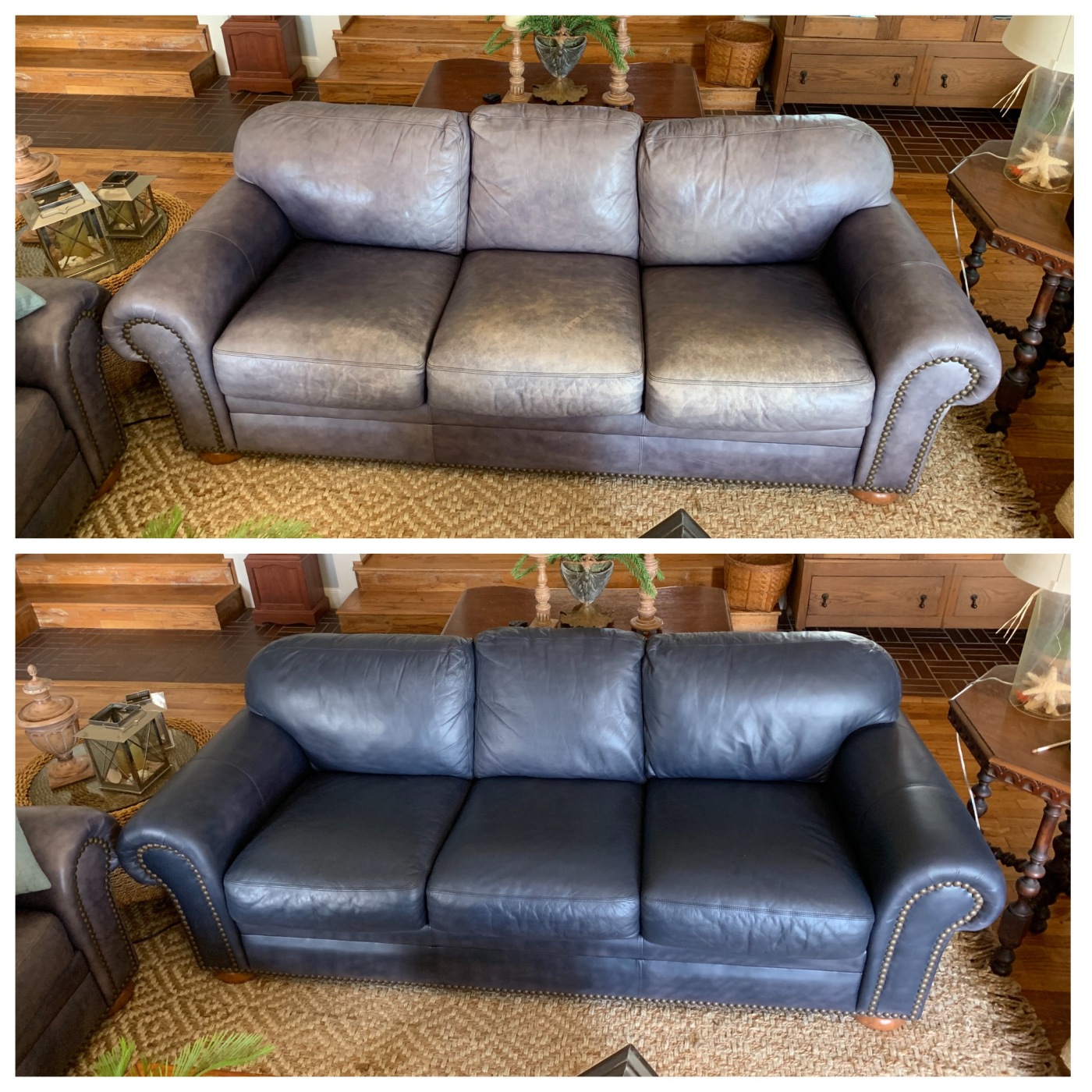 Restored brown leather sofa