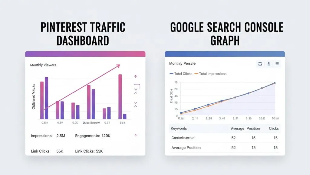Pinterest traffic dashboard vs Google Search Console graph