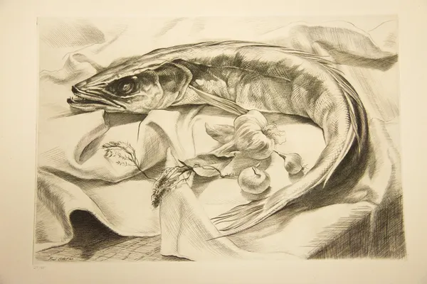 Nature morte au poisson et aux fruits