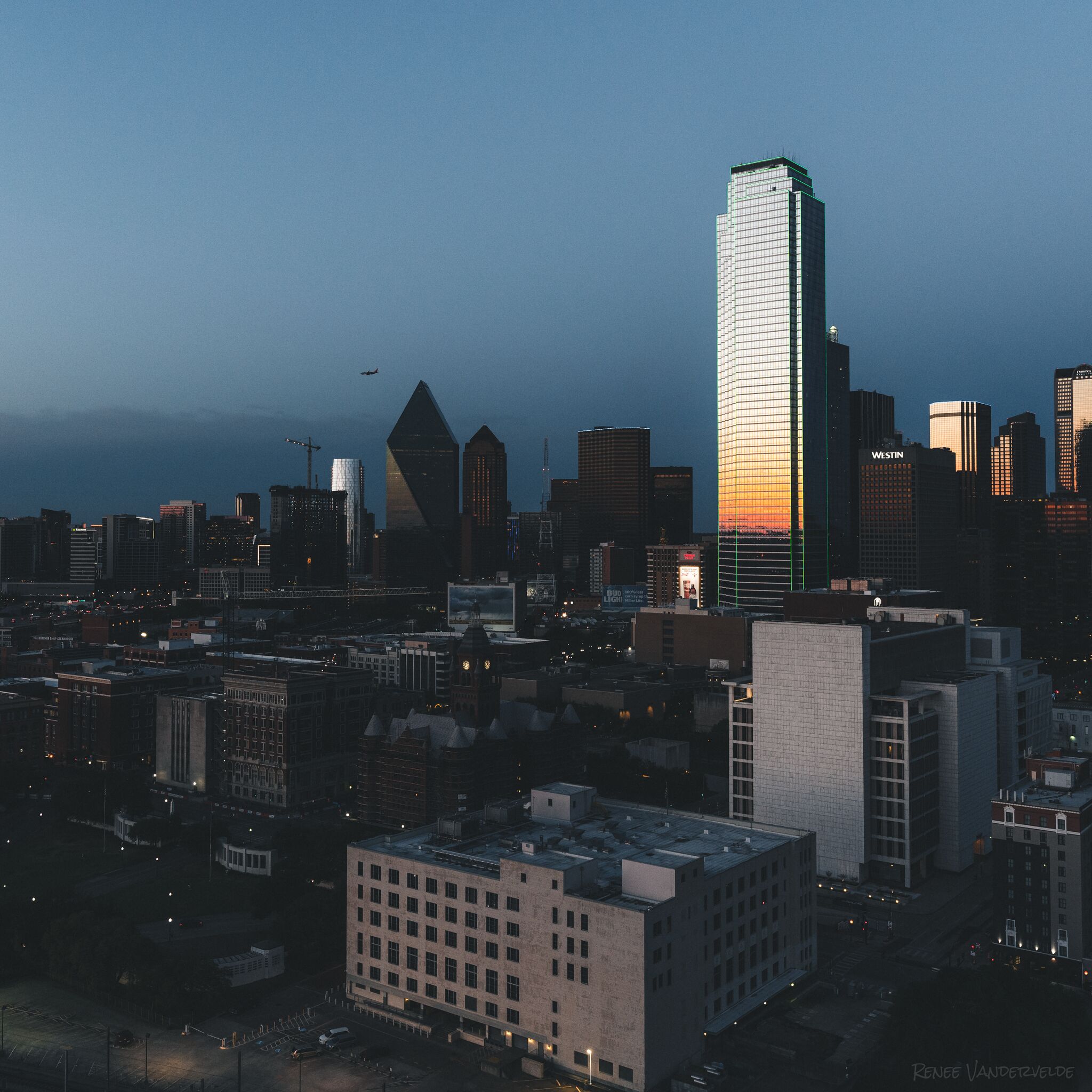 Skyscrapers with the reflection of the sunset