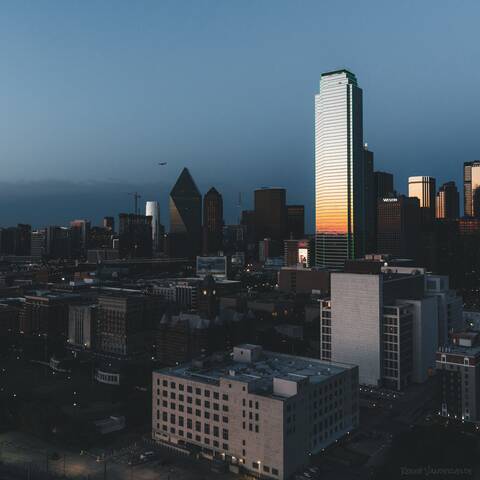 Skyscrapers with the reflection of the sunset