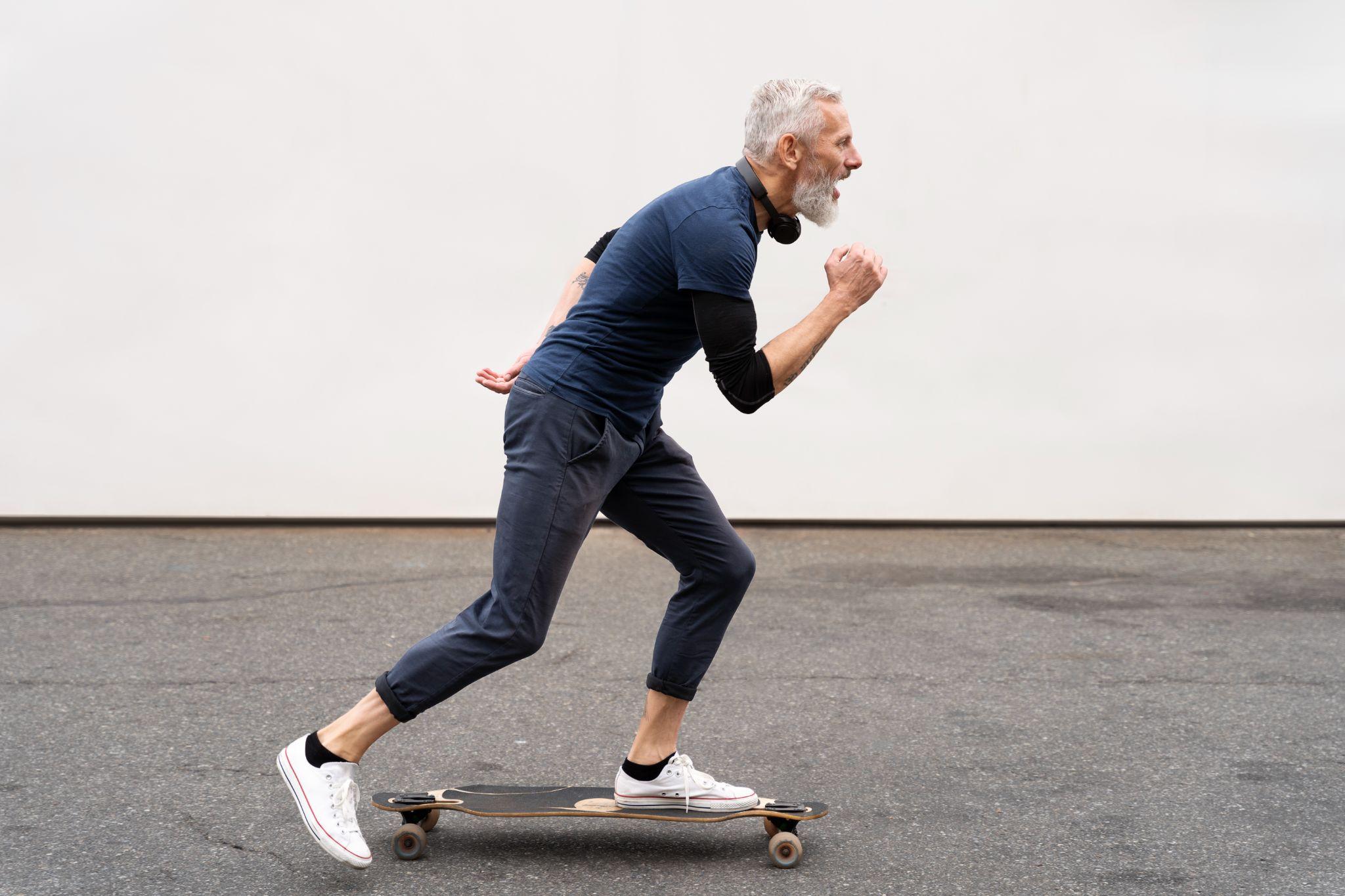 A man skating on the streets.
