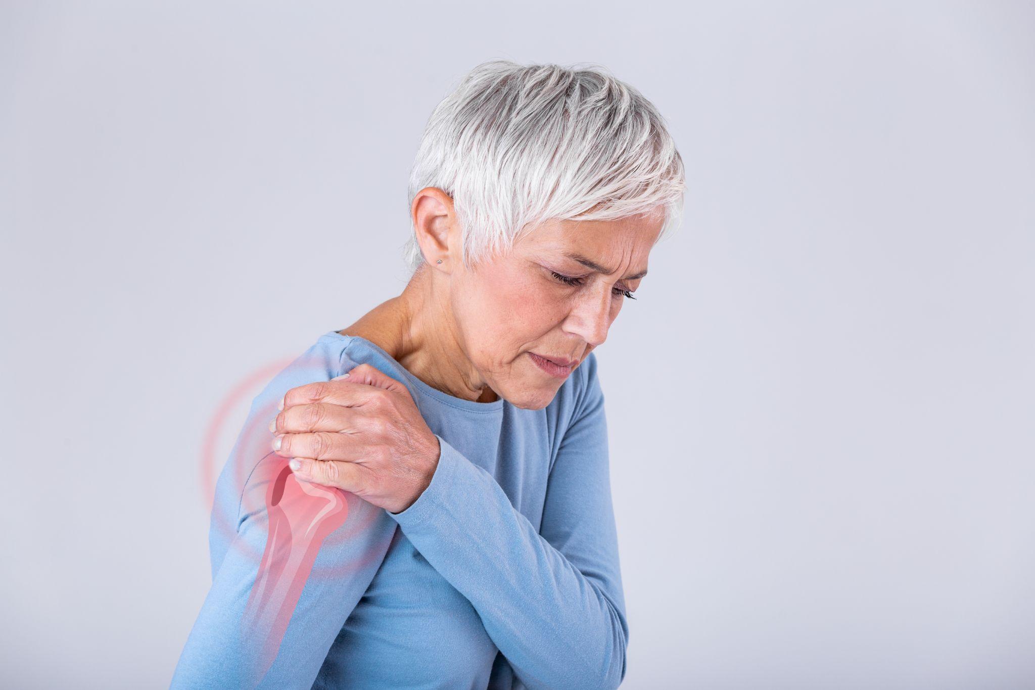 A woman with shoulder pain.
