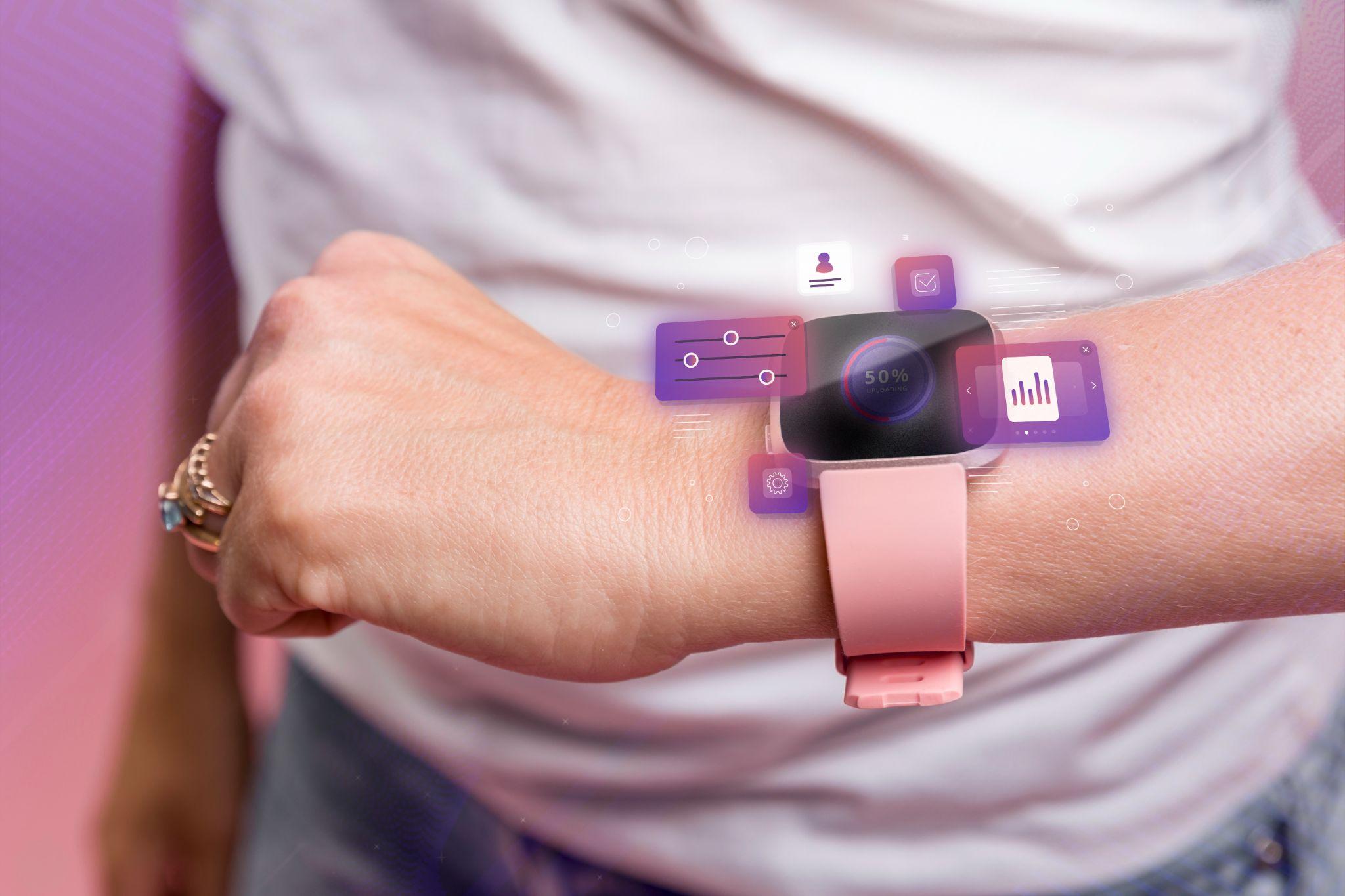 A woman wearing a smart watch.
