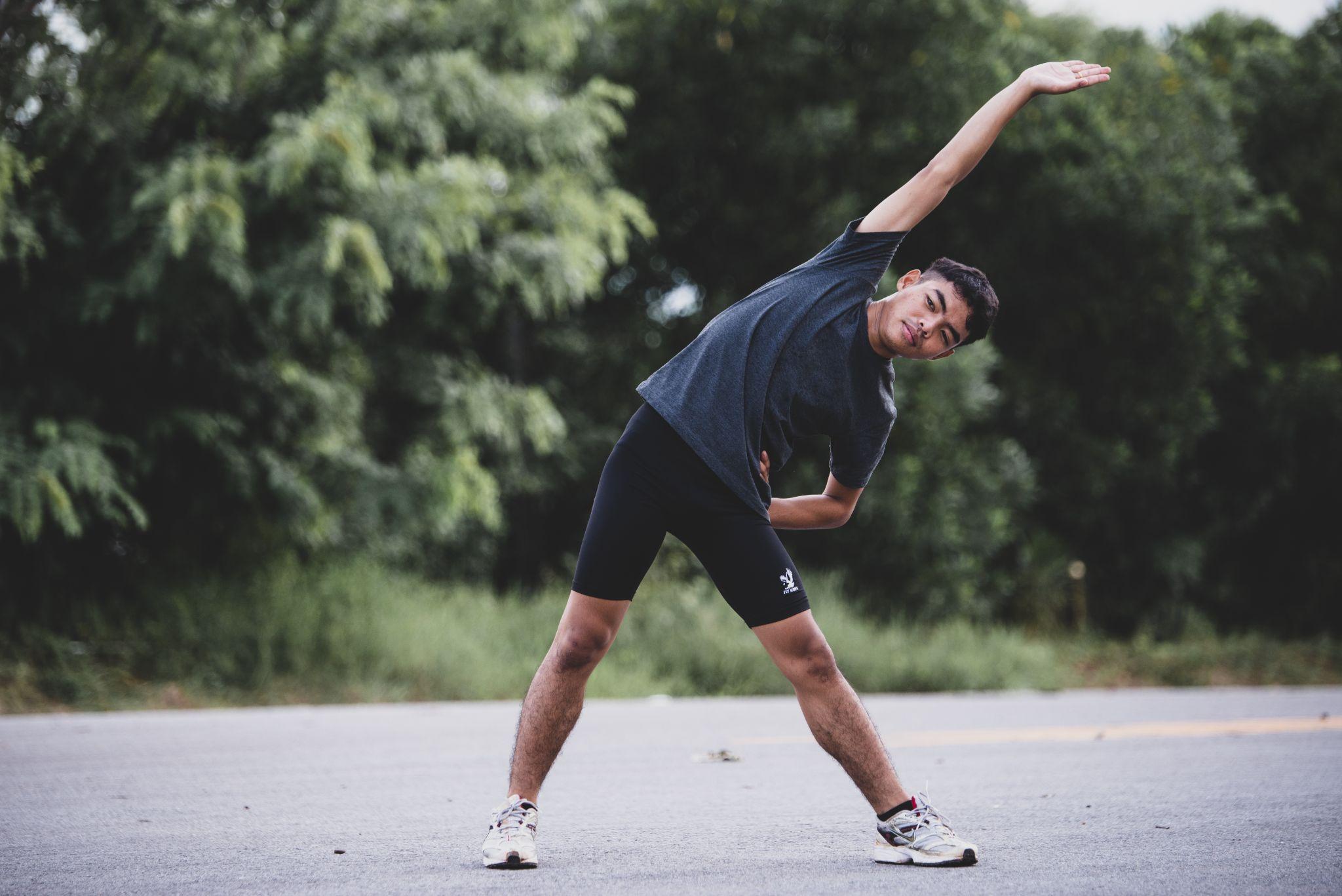 A person stretching.