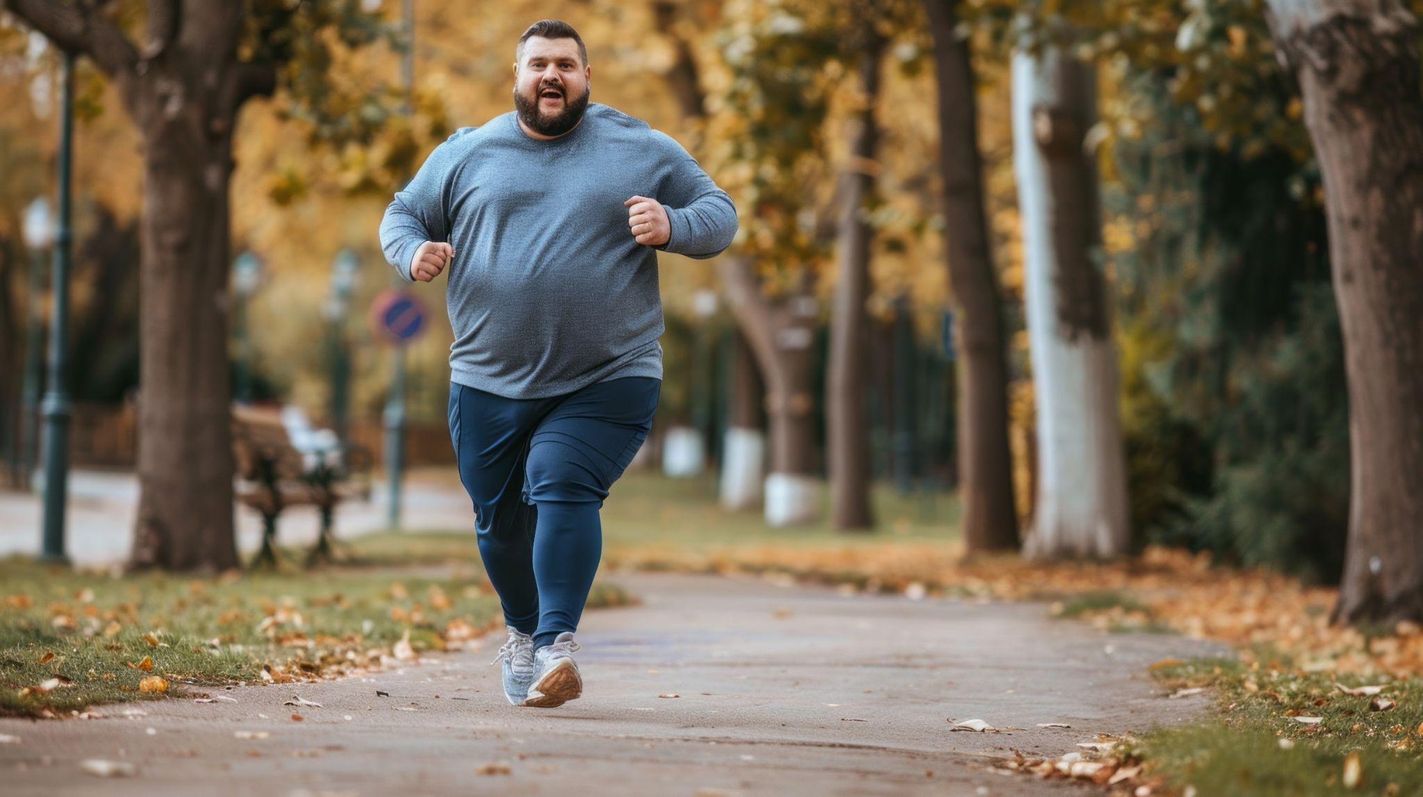 A person jogging in a garden.