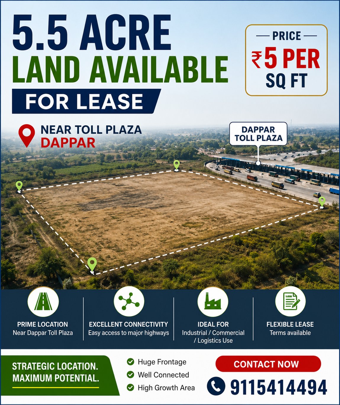 Prime Warehouse Space for Long-Term Lease Near Dappar Toll Tax