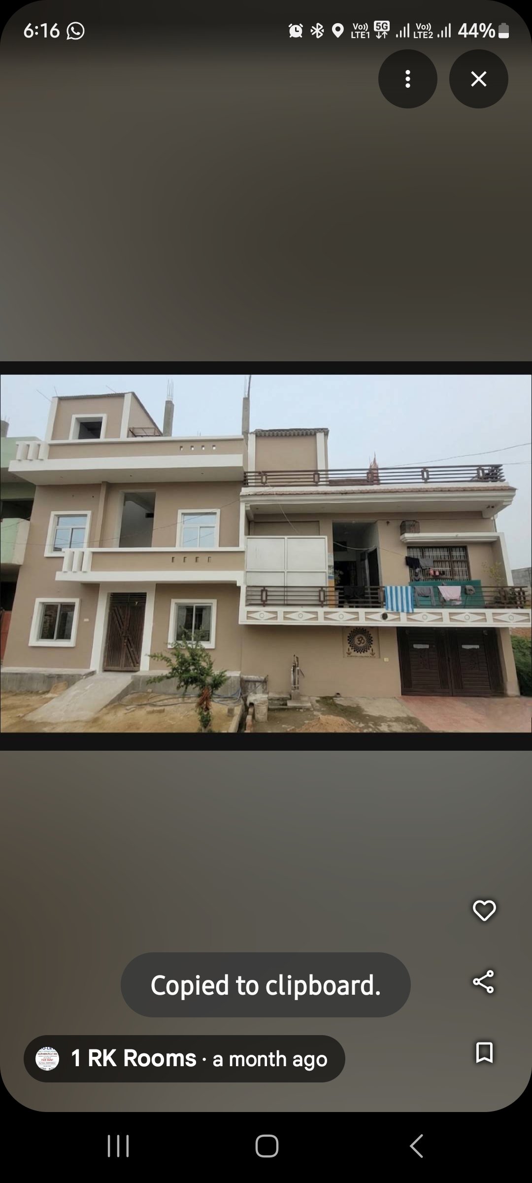 1RK Semi-furnished Room for rent in Location set