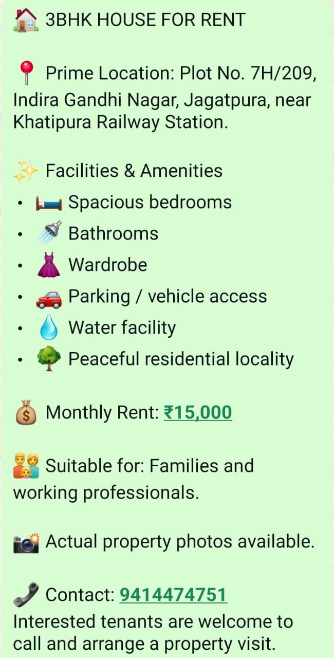 Spacious 3BHK Semi-Furnished House for Rent in a Family-Friendly Area — photo 1