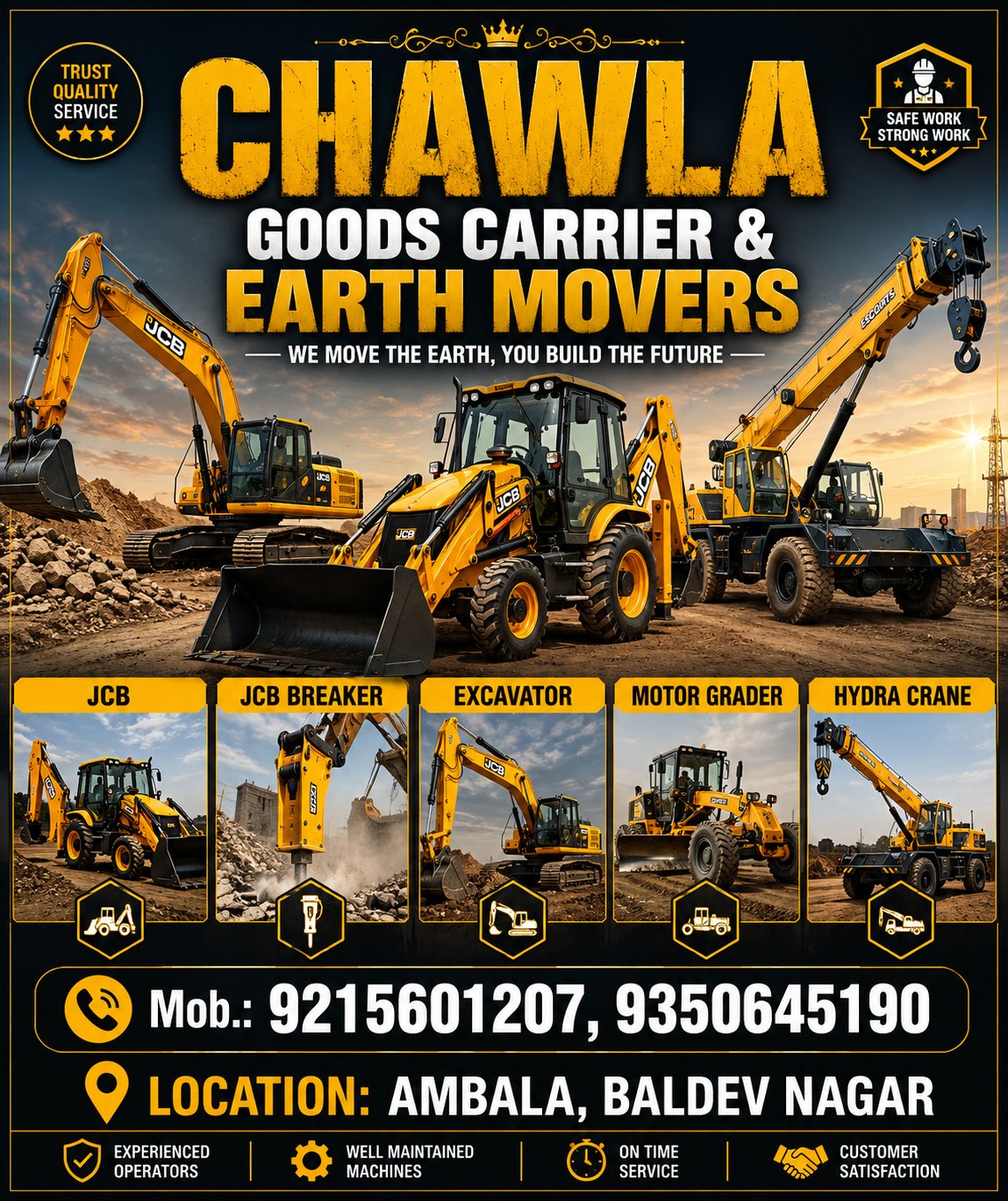 Cranes for rent in Location set