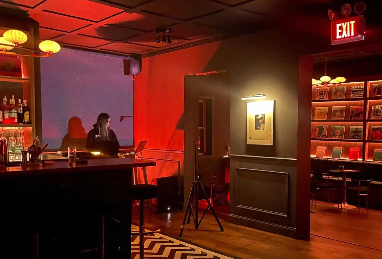 speakeasy venue with red lighting