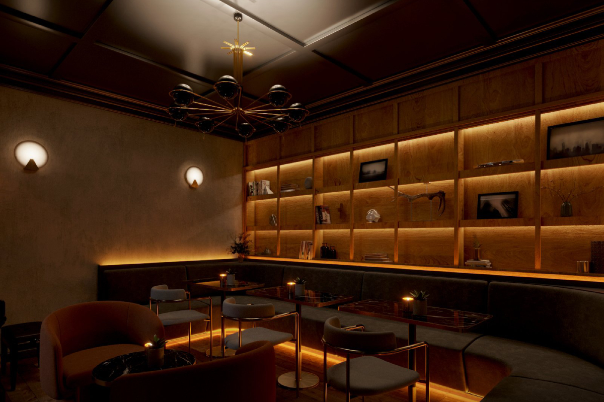 speakeasy space with lounge seating