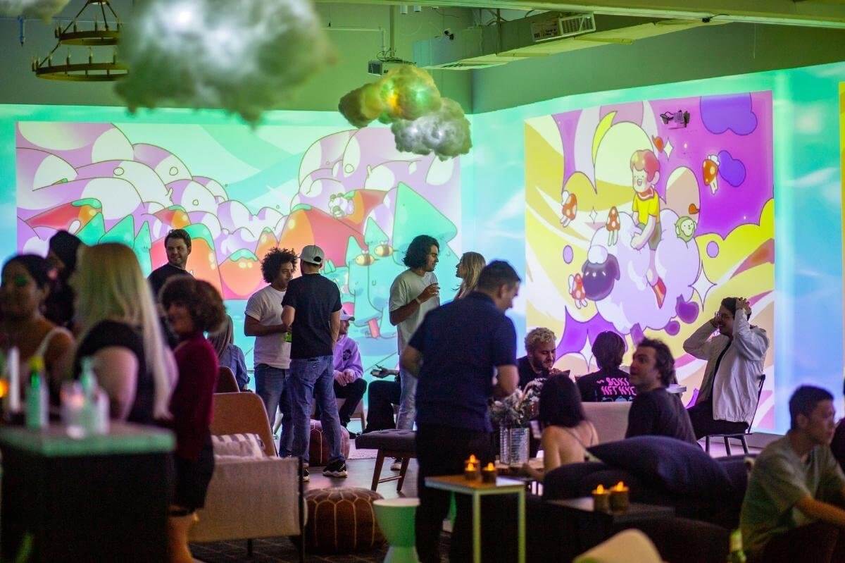 immersive party space with art projection