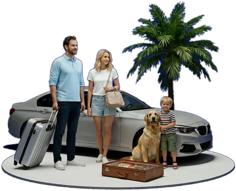 Familia disfrutando de un viaje en carro alquilado en Colombia