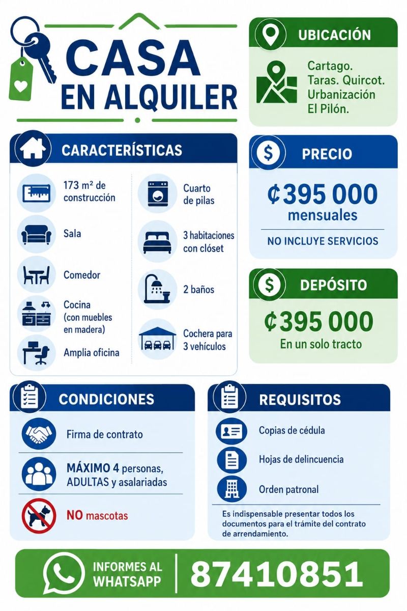 🏠 CASA EN ALQUILER – CARTAGO ¿Busca una casa amplia, cómoda 12