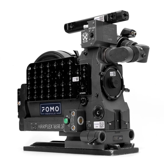 ARRIFLEX 16SR 3 film camera with FOMO Rentals branding