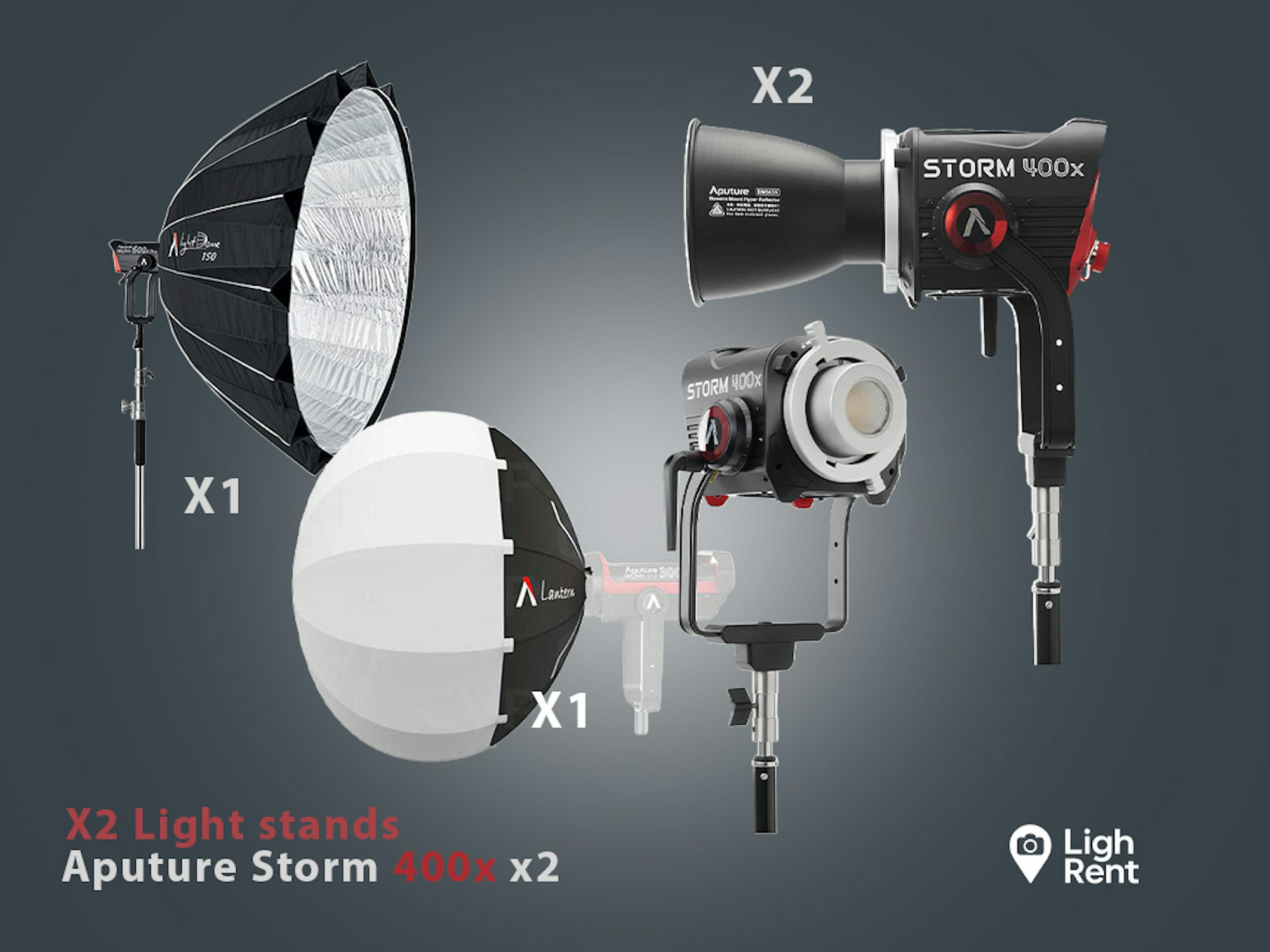APUTURE STUDIO LIGHTING KIT 2x LS 400X + Light Dome 150 + 26" Lantern + 2x Light