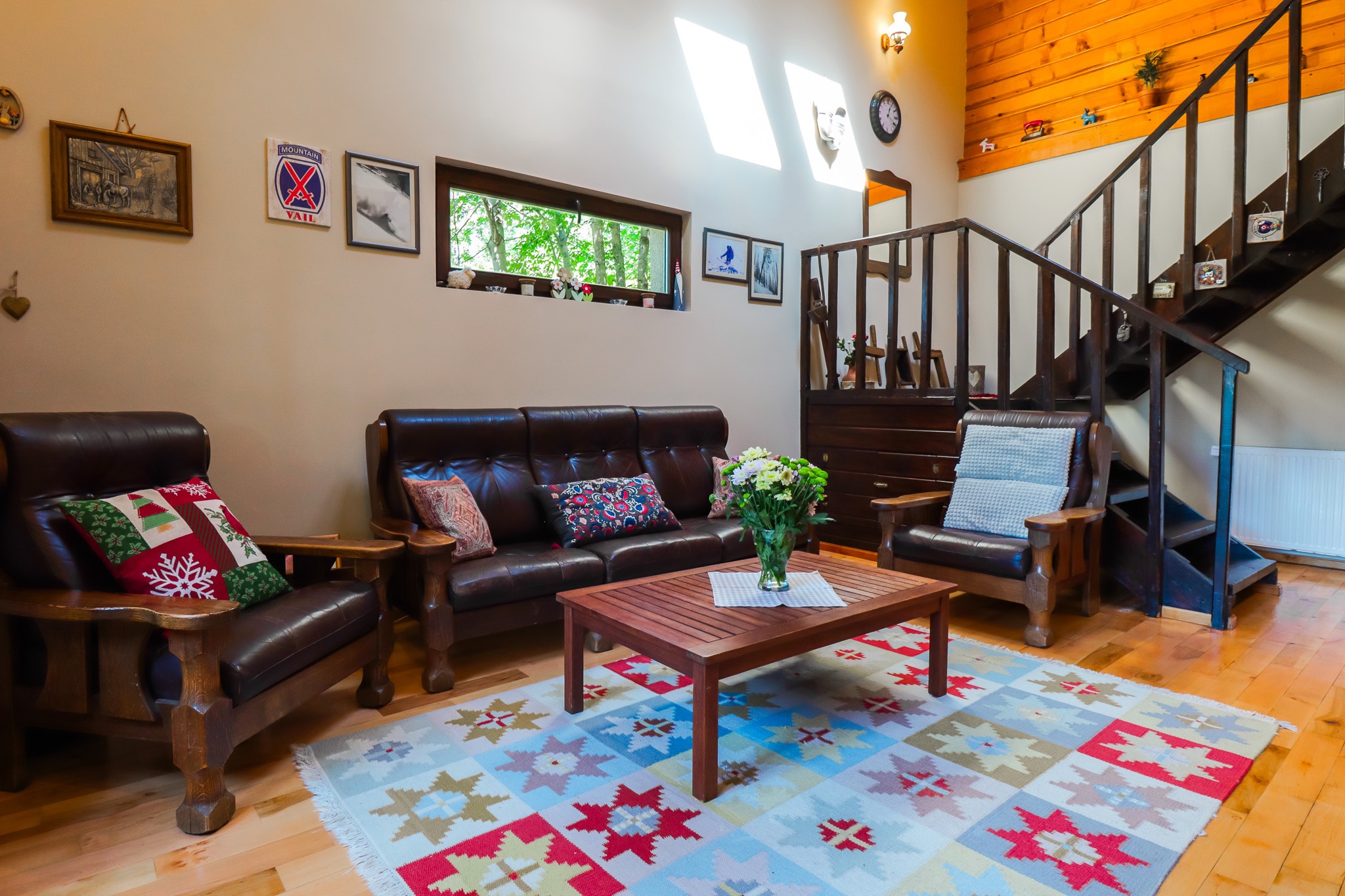 Kids bedroom with colorful bunk bed, desk and wall decorations