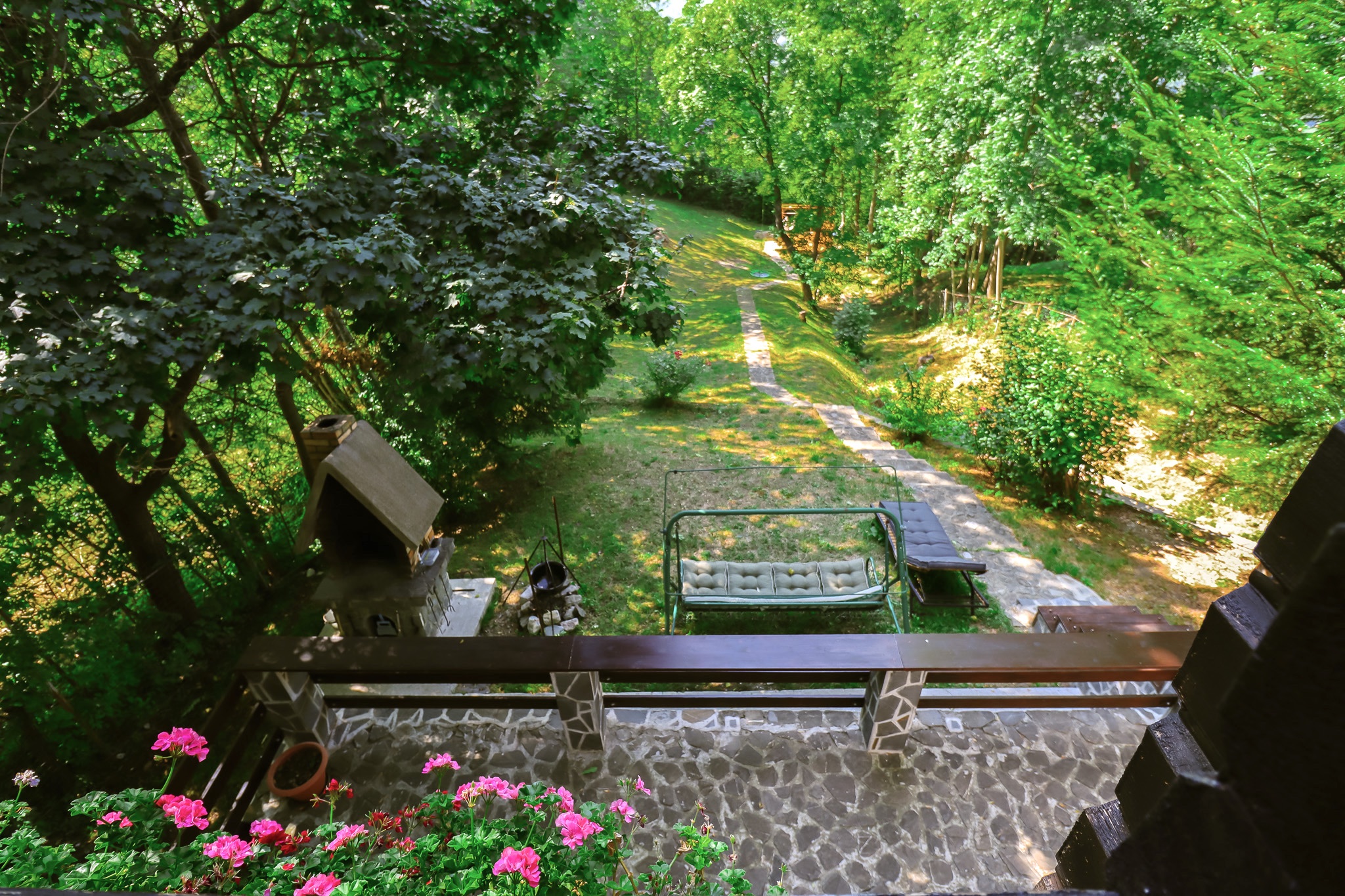 Outdoor terrace with wicker chairs for relaxing