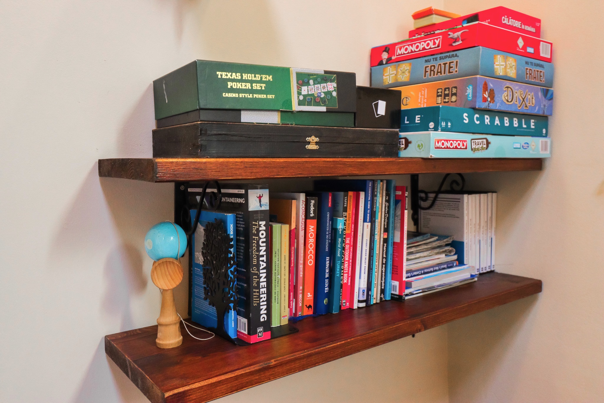Close-up of the kids bunk bed with colorful bedding and toys