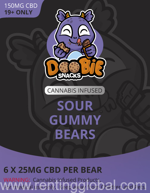 www.rentingglobal.com, renting, global, Vancouver, BC, Canada, edibles, CBD Sour Gummy Bears 150mg CBD By Doobie Snacks