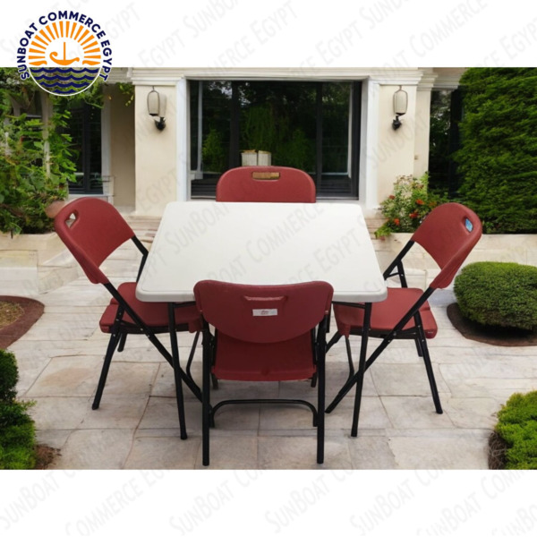 www.rentingglobal.com, renting, global, 3rd entrance، in front of Al-Huda and Al-Nur Mosque، from Skyo St, Second Al Sheikh Zayed, Giza Governorate 3245206, Egypt, outdoor,furniture,folding,sunboat, SunBoat 5-piece folding furniture set [ 88 cm table + 4 Red chairs ]