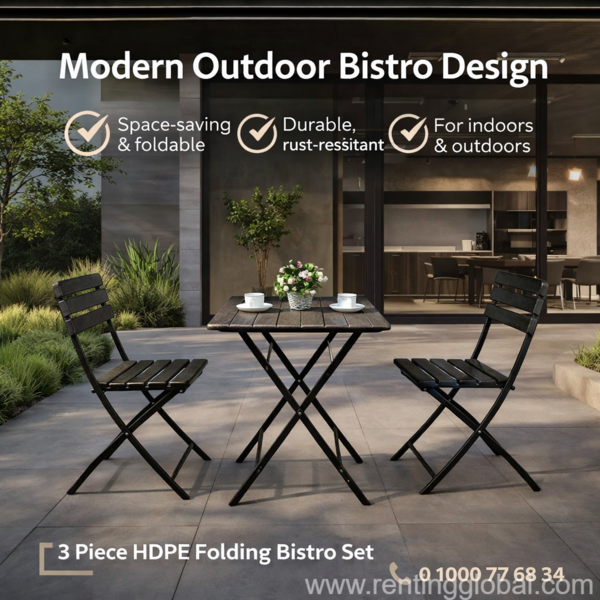 www.rentingglobal.com, renting, global, Egypt, furniture,outdoor,patio,home,balcony,decor,space-saving,versatile,bistro set, 3-Piece Bistro Set – Foldable & Weatherproof!