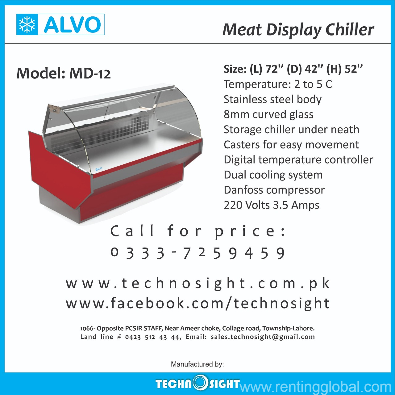 www.rentingglobal.com, renting, global, Pakistan, meat chiller,meat display,refrigerated meat display,technosight,alvo meat hanging chiller in pakistan, Technosight Meat Chiller, Refrigerated Meat Display in Pakistan, Display Chiller for Meat Shop in Pakistan