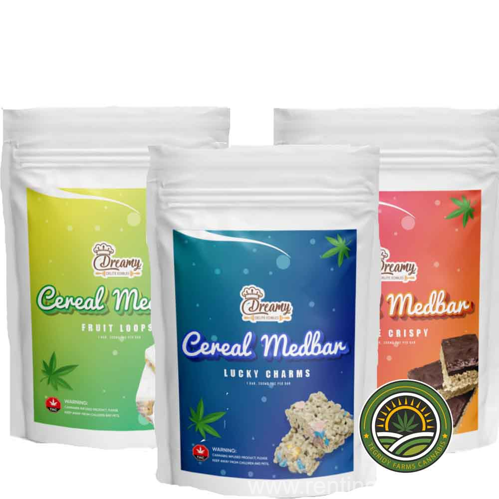 www.rentingglobal.com, renting, global, Vancouver, BC, Canada, edibles, DREAMY DELITE EDIBLES – CEREAL MEDBARS – 200MG