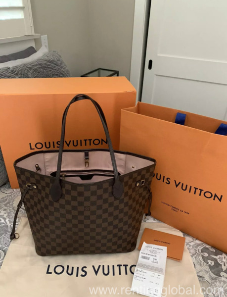 www.rentingglobal.com, renting, global, 55 Music Concourse Dr, San Francisco, CA 94118, USA, Authentic Louis Vuitton Damier Ebene Neverfull MM Tote Handbag - Rose Ballerine