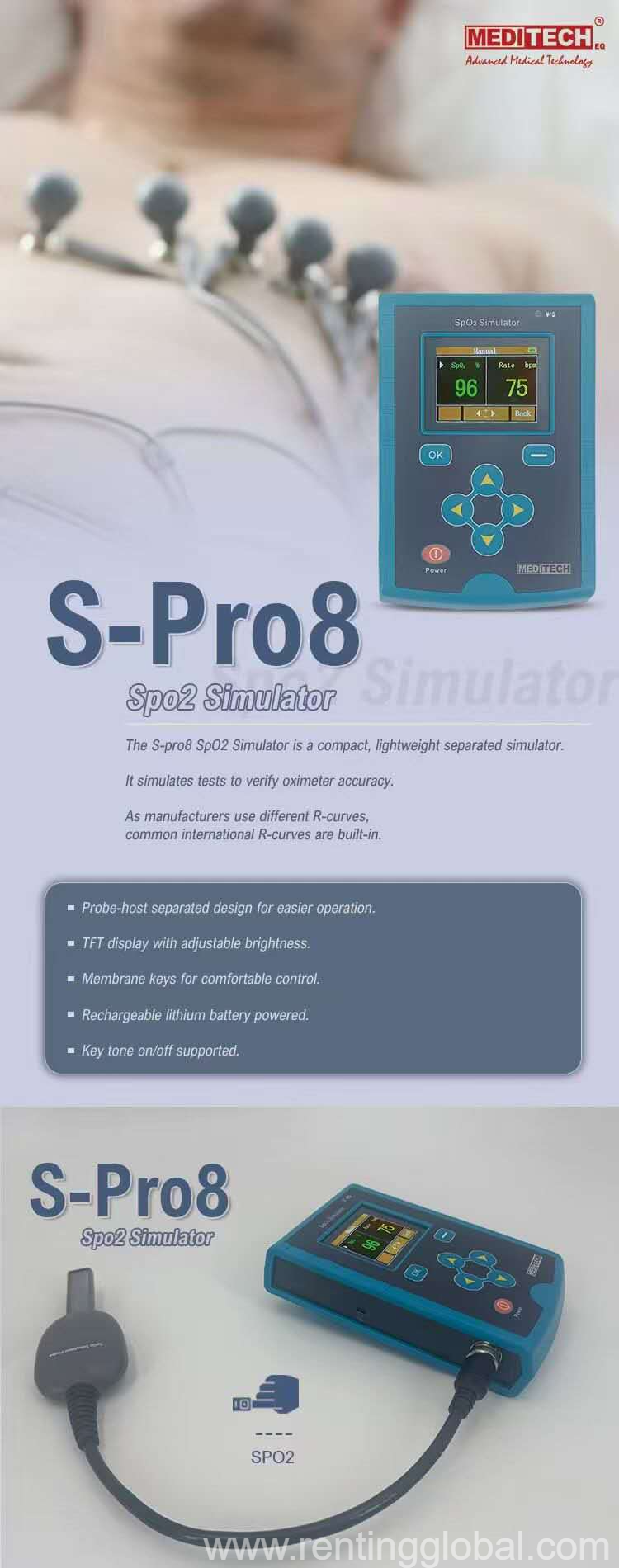 www.rentingglobal.com, renting, global, Qingdao, Shandong, China, #spo2simulator,#pulseoximetertesting,#biomedicalequipment,#medicalequipment, S-Pro8 SpO2 Simulator – Precision Testing for Reliable Patient Monitoring