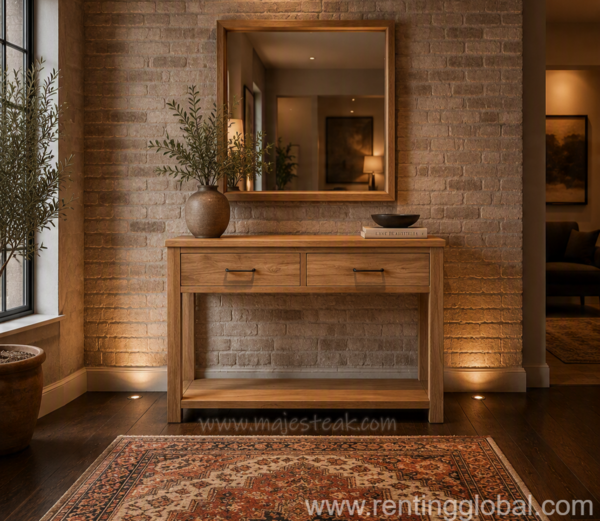 Teak Console Table 2 Drawer