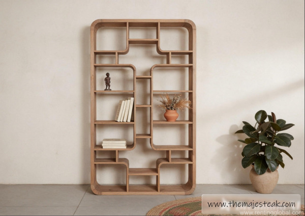 Teak Bookshelf Curve