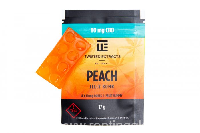 www.rentingglobal.com, renting, global, Vancouver, BC, Canada, edibles, TWISTED EXTRACTS CBD PEACH JELLY BOMB