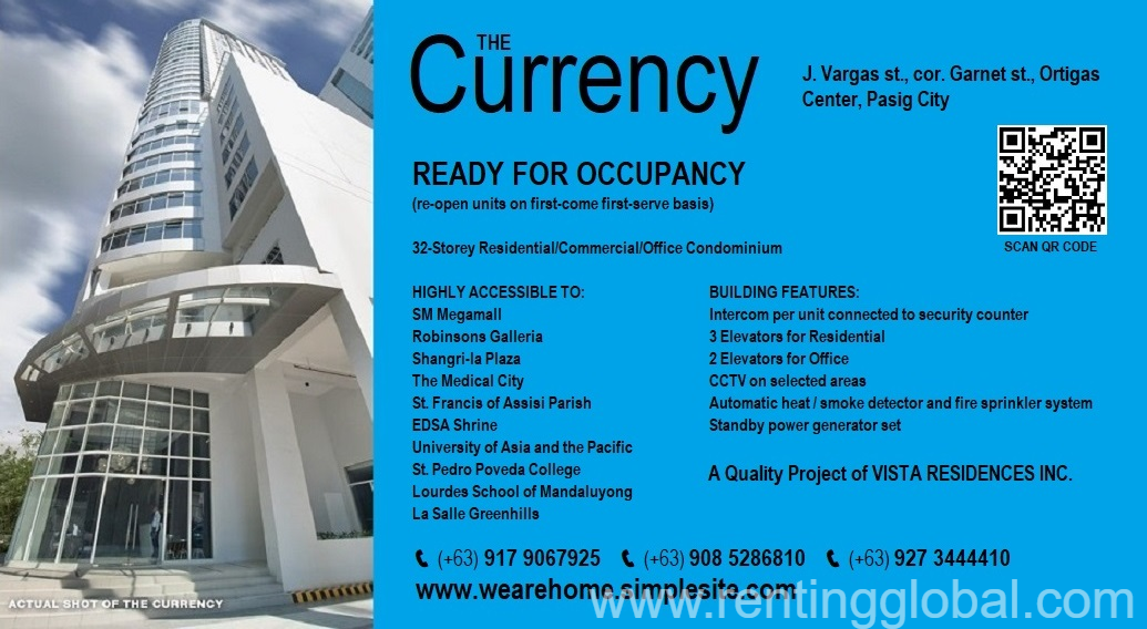 www.rentingglobal.com, renting, global, Ortigas Center, Pasig, Metro Manila, Philippines, ortigas ptoperty, The Currency Otigas