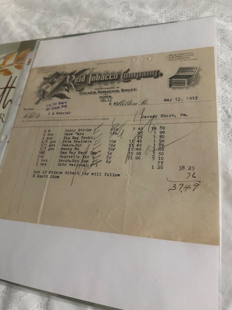 Vintage 1919 Red Tobacco Company Invoice