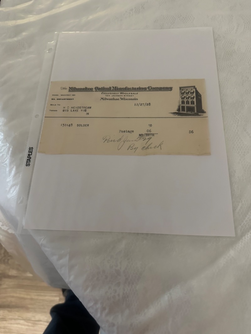 Historical 1918 Check from Milwaukee Shear Knife Manufacturing Co.