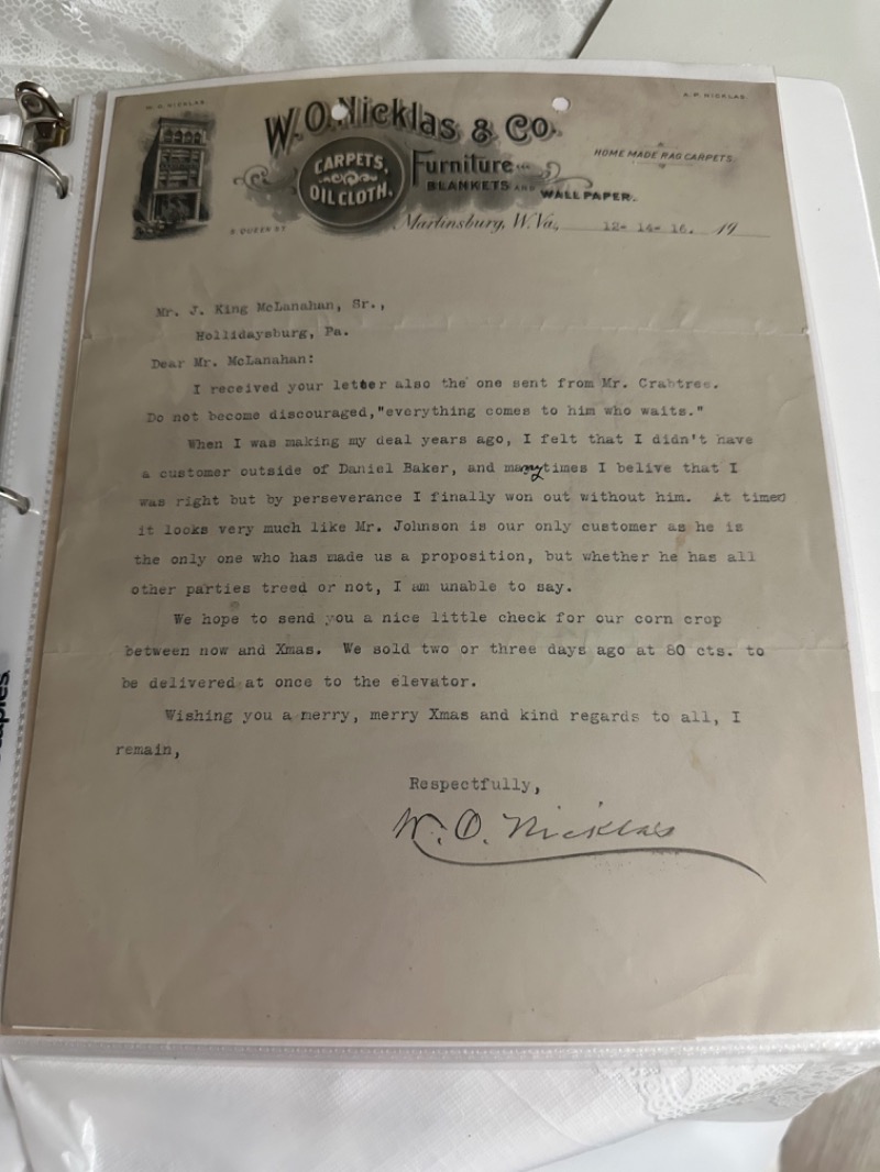 Vintage 1917 W.O. Cliffe Furniture & Co. Letter