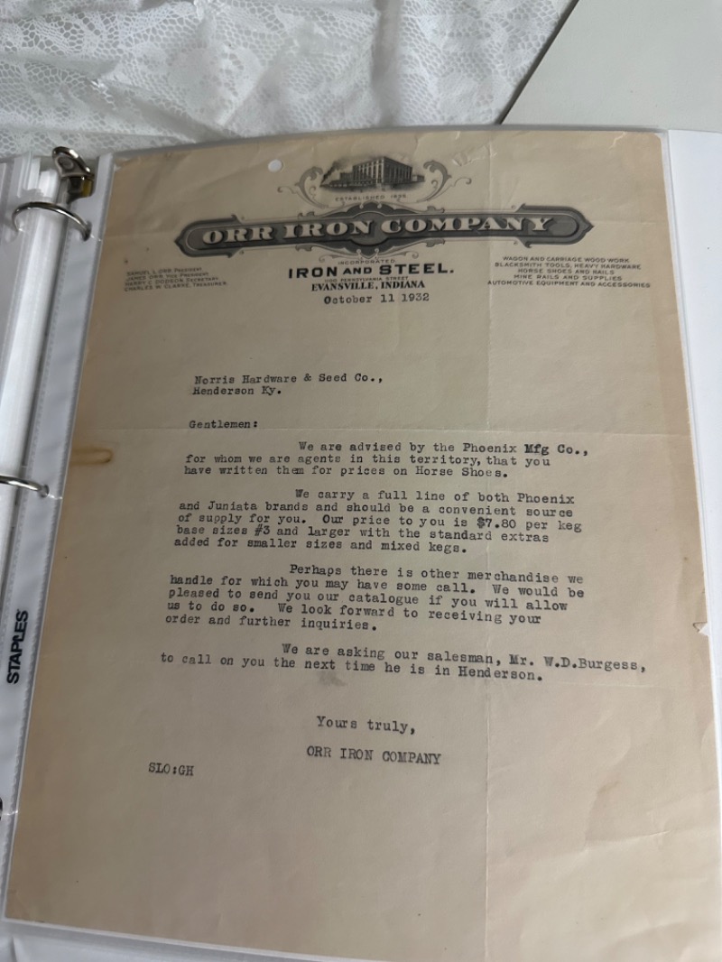 Vintage Orr Iron Company Document