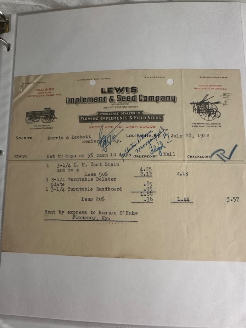 Vintage 1942 Lewis Implement & Seed Company Invoice