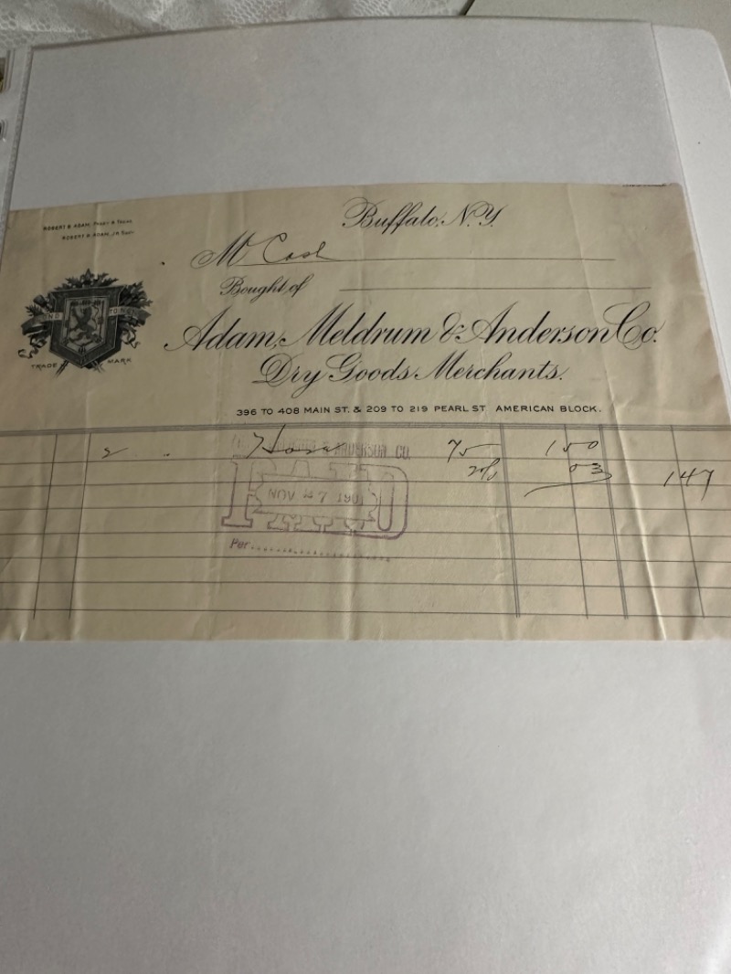 1913 Vintage Invoice - Adams, Melbourne & Anderson Co.