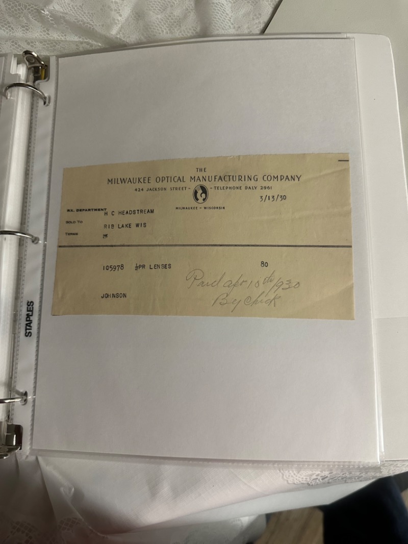 Vintage 1950 Milwaukee Optical Manufacturing Company Document