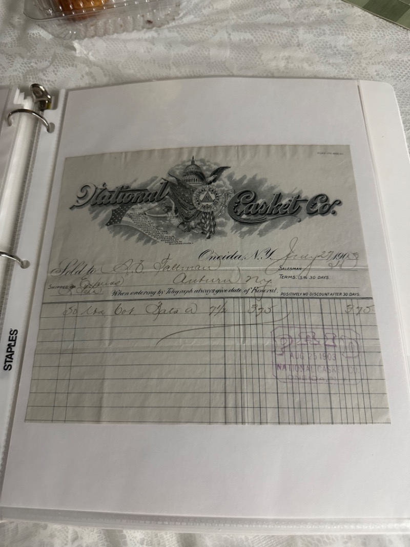 1909 National Casket Co. Antique Document