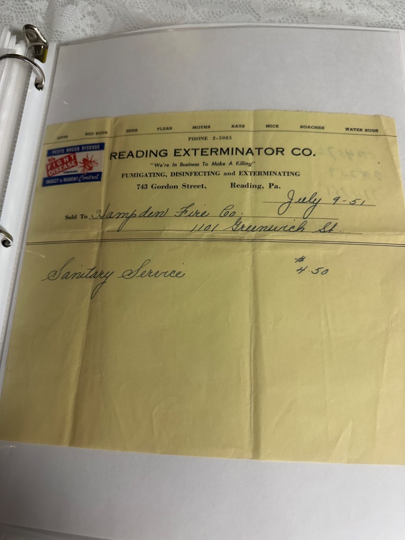 Vintage Reading Exterminator Co. Receipt - 1951